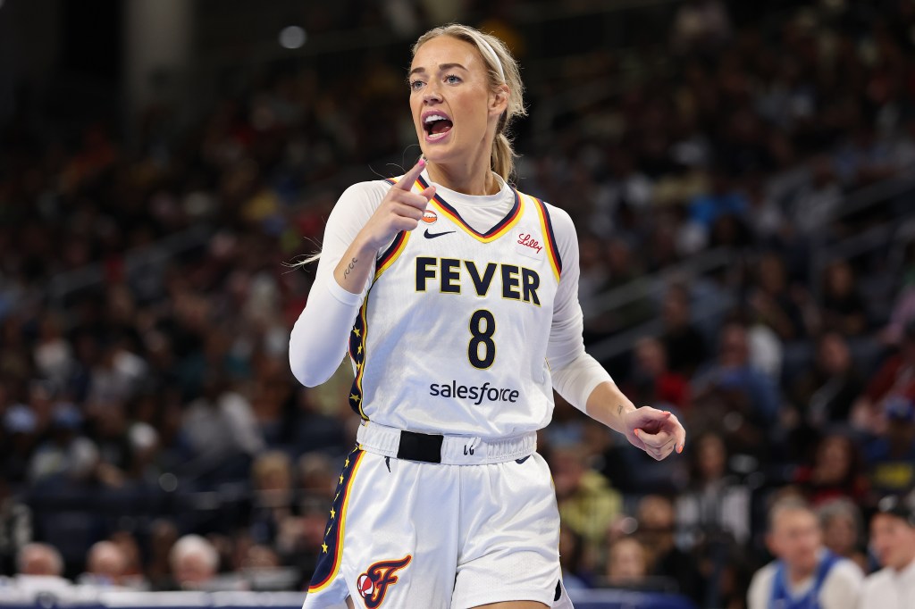 Sophie Cunningham #8 of the Indiana Fever on the court
