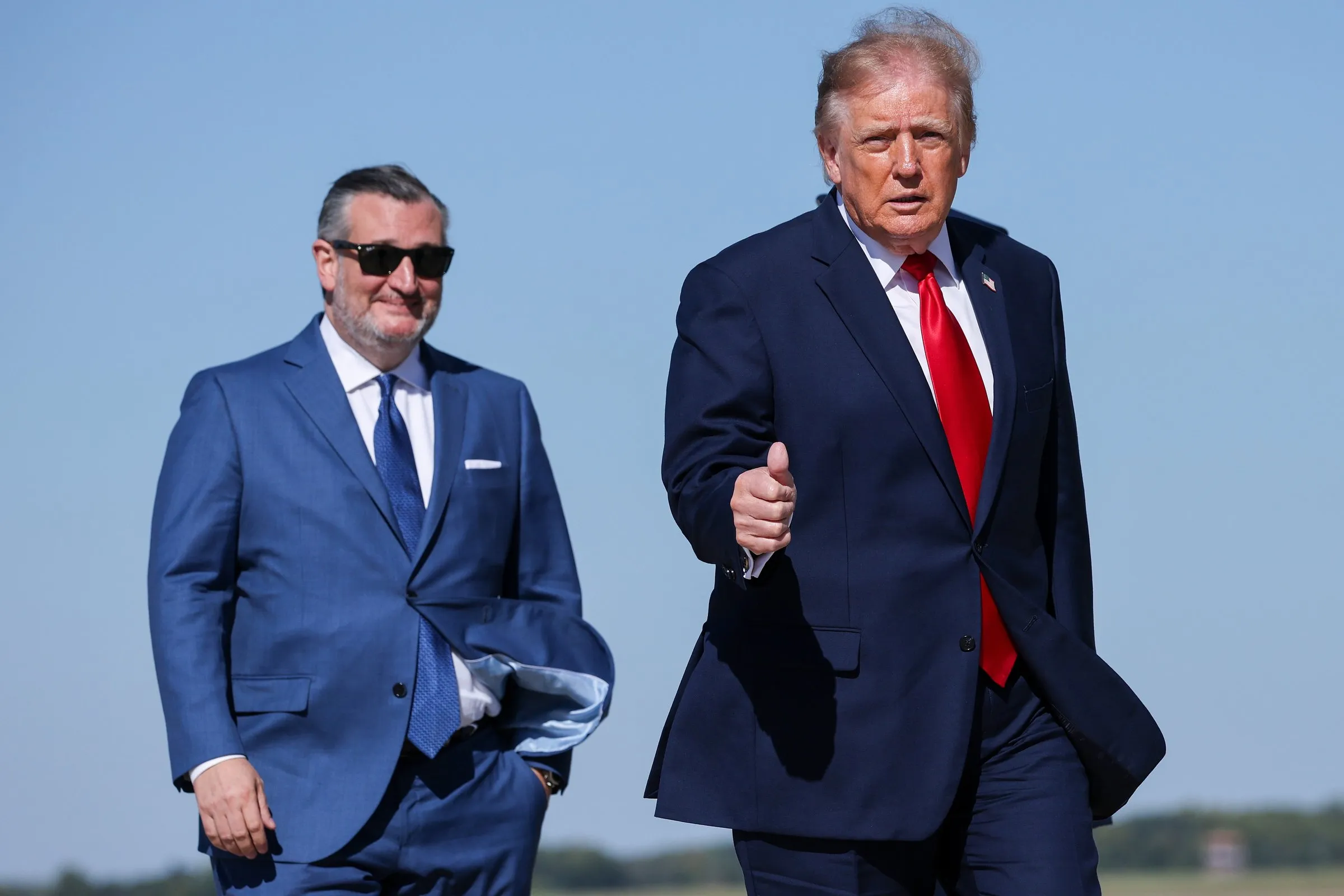 JOINT BASE ANDREWS, MARYLAND - OCTOBER 07: (L-R) U.S. Sen. Ted Cruz (R-TX) walks to board Air Force One with U.S. President Donald Trump on October 07, 2026 at Joint Base Andrews, Maryland. President 